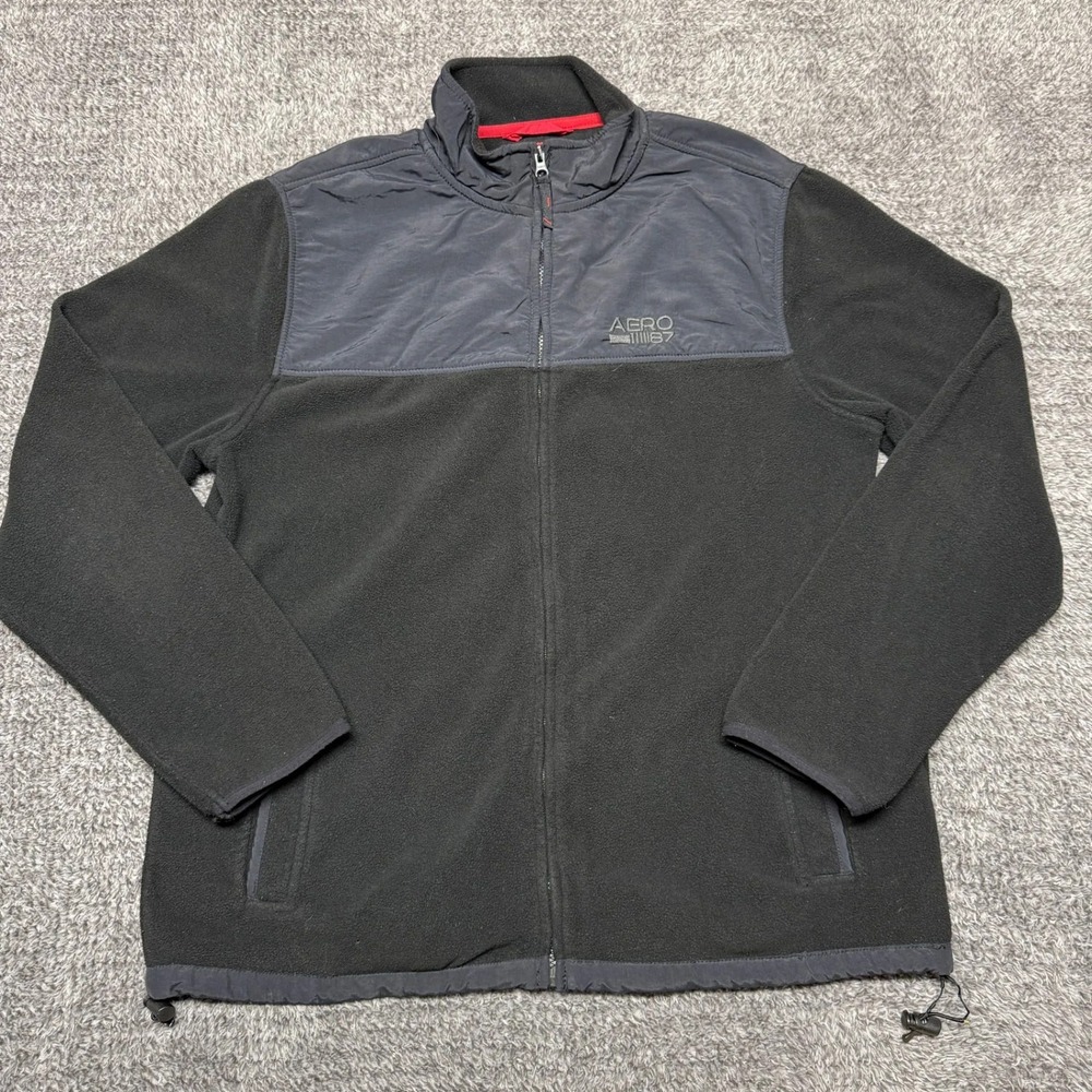 Aeropostale Mens Fleece Jacket L‎ Black Full Zip Sweatshirt Y2K